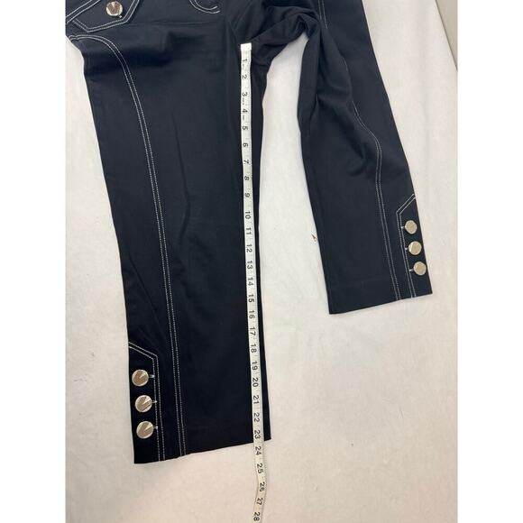 Vintage Y2K Capri Pants Black Oversize Buttons Silver Edgy High Contrast Size 6 - Picture 5 of 9